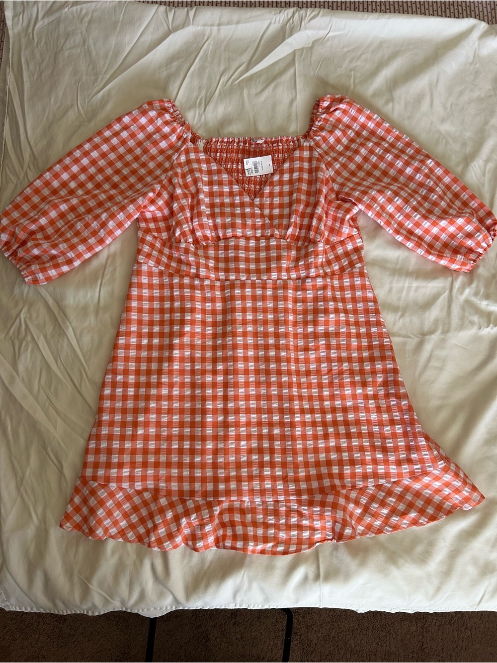 Cato Orange & White Gingham Cross Neck Dress